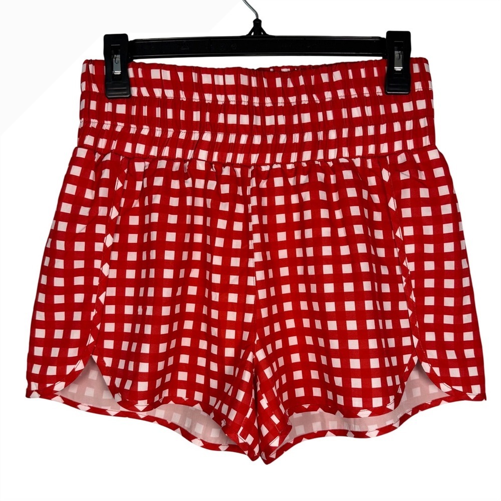 PINK LILY Sunny Strolls High Waisted Shorts, Red Gingham, High Waisted, Size Med